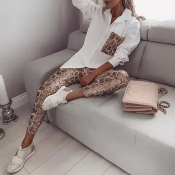 

2 Piece African Set For Women 2020 Dashiki Snake Contrast Pocket Top And Pants Casual Sweatsuit Women's Sets Africa Clothing