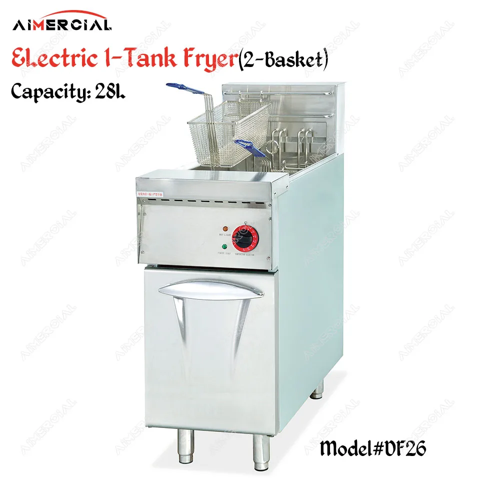 DF26 Электрический 1-Tank 2-корзина фритюрница с двумя решетками 28L фритюрница S. Сталь обжарочная машина коммерческий масла Фрайер с термостатом