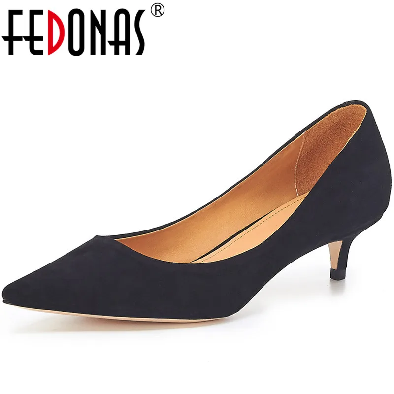 

FEDONAS Women Pumps 2020 Fashion Shallow Cow Leather Party Shoes Spring Summer Elegant Pointed Toe Classic Design Shoes Woman