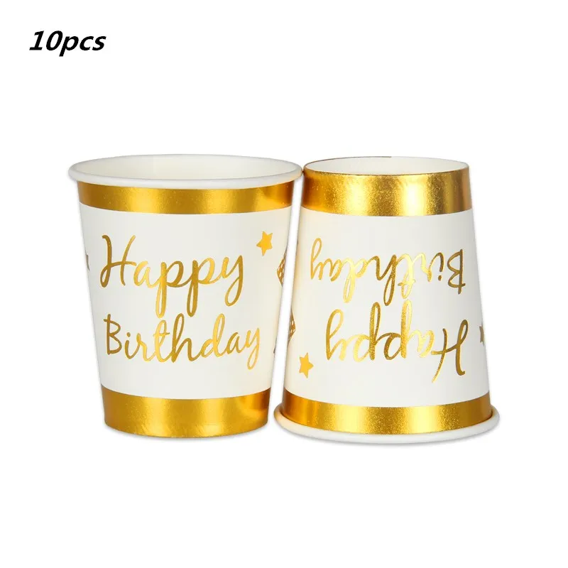 10pcs cup Вечерние одноразовые столовые приборы набор розово-золотой бумажный стаканчик, тарелка принадлежности для соломинок для детей день рождения Декор для детского душа вечерние принадлежности - Цвет: 10pcs cup
