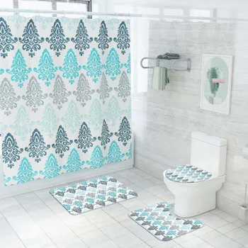 

3D Home Furnishing Shower Bathroom Products Personalized Printing Curtain Floor Mat Base Mat Toilet Mat Combination Set