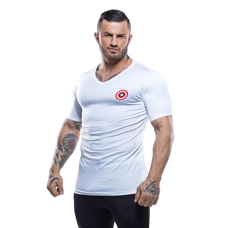 

New Mens Brand Sport Comfortable Fitness Fashion Short Sleeve Tshirt Clothing Trend Casual Running V-neck T Shirts