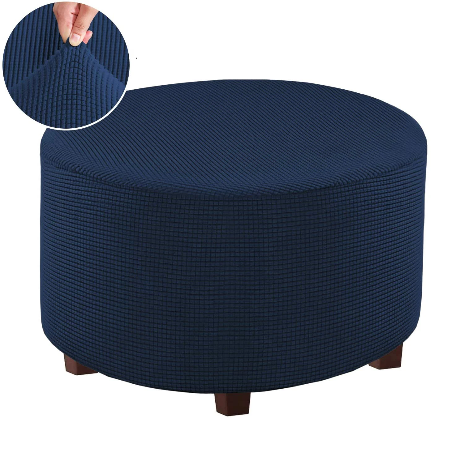 Velvet Round Ottoman Cover Stretch Slipcovers Removable Footstool Protector 