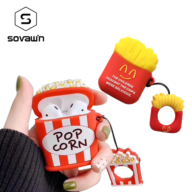 

Soft Silicone Bag For Apple Airpods Shockproof Protective Case Skin Hamburger Popcorn for Air Pods 1 2 Funda Cover Charging Box