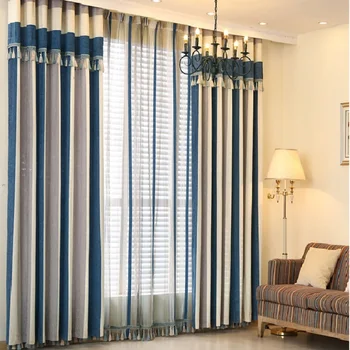 

New Chenille Stripe Double-sided Blackout Curtains Are Suitable for The Living Room Bedroom Mediterranean Style Curtains
