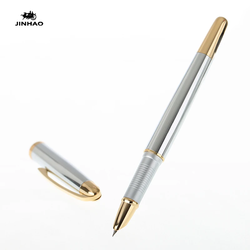 Ручка перьевая Jinhao 606 из чистого серебра и золота с зажимом 0 38 мм|fountain pen|metal ink penink