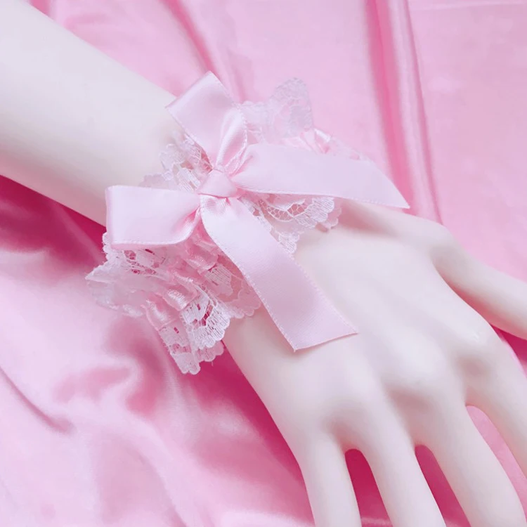 Pink pair Японский браслет девушка Лолита Принцесса кружевной браслет бант браслет-лента браслет - Цвет: Pink pair