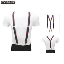 4 крючка Пряжка коричневые кожаные мужские подтяжки " ширина женские брюки регулируемые подтяжки