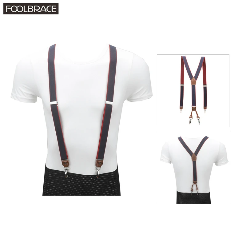 Подтяжки мужские кожаные коричневые с 4 крючками и пряжкой шириной 1 дюйм