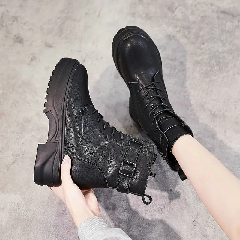 Women's autumn and winter fashion non-slip thick-soled lace-up short boots casual high-top wedge heel women's boots FD-11