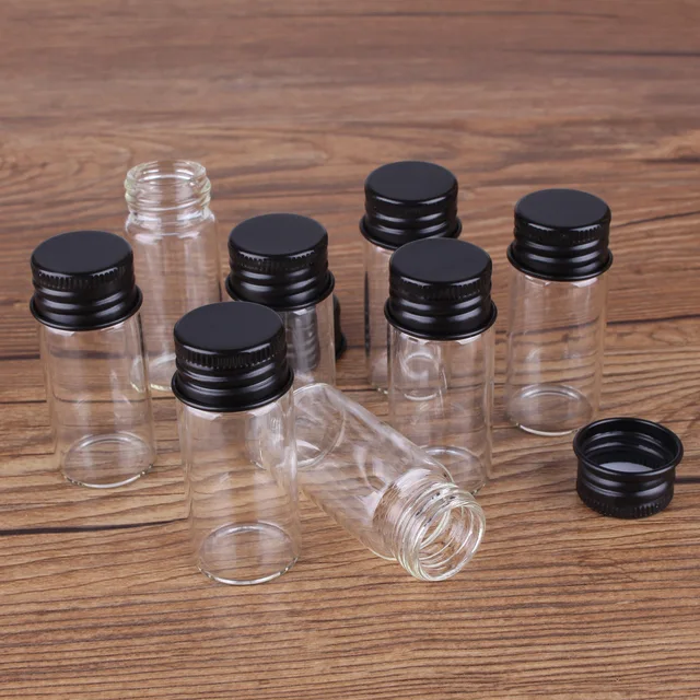 10Db 10 Ml 22*50 Mm -Es Üveg Edények Fekete Alumínium Fedelekkel Üres Palackok Kézműves Üvegek Üvegedények Esküvői Kedvezményekhez - Image 3