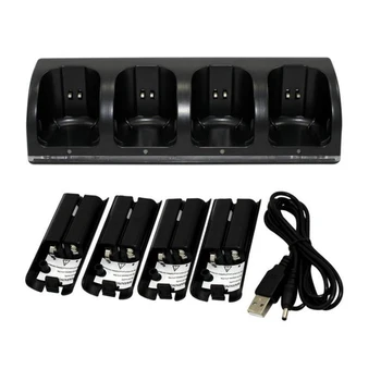 

4-Port Charger Dock Charging Station + 4pcs 2800mAh Batteries + USB Cable for Wii Remote Controller Black