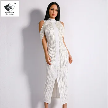 

PCLFwomen's White Beaded dresses/Women's Dress/Turtleneck Evening Dress/ sexy dress/ party dress/sexy dress/pearl tassels dress