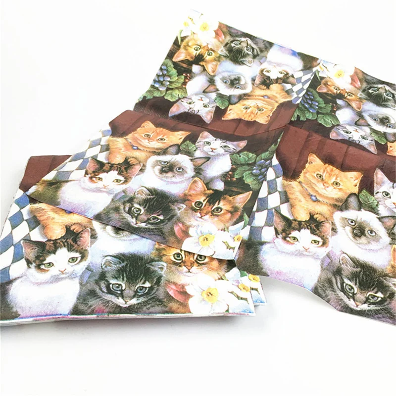 20Pcs/Bag Napkins Paper Cats Decoupage Napkin Paper Tissue Xmas Wedding Decor Party Table Supplies paper napkins
