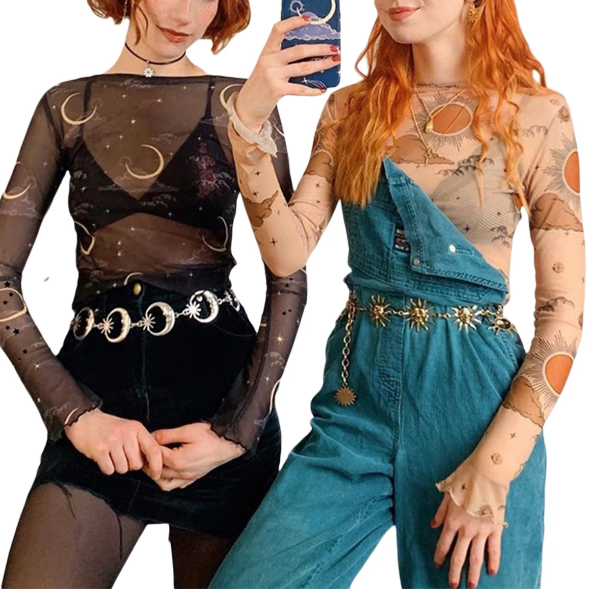 Meihuida 2020 Goth Dark сетчатая Прозрачная Сексуальная футболка Летняя с круглым вырезом