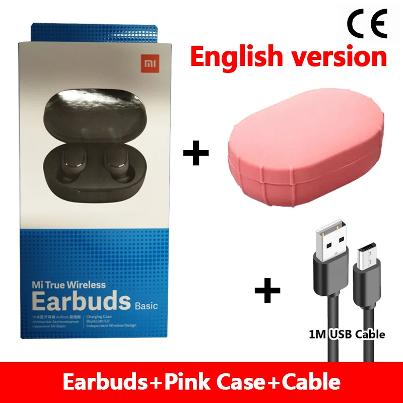 cable pink case Xiaomi Redmi Airdots TWS Bluetooth наушники, стерео бас беспроводная гарнитура шумоподавления с микрофоном Handsfree наушники AI управление - Цвет: cable pink case