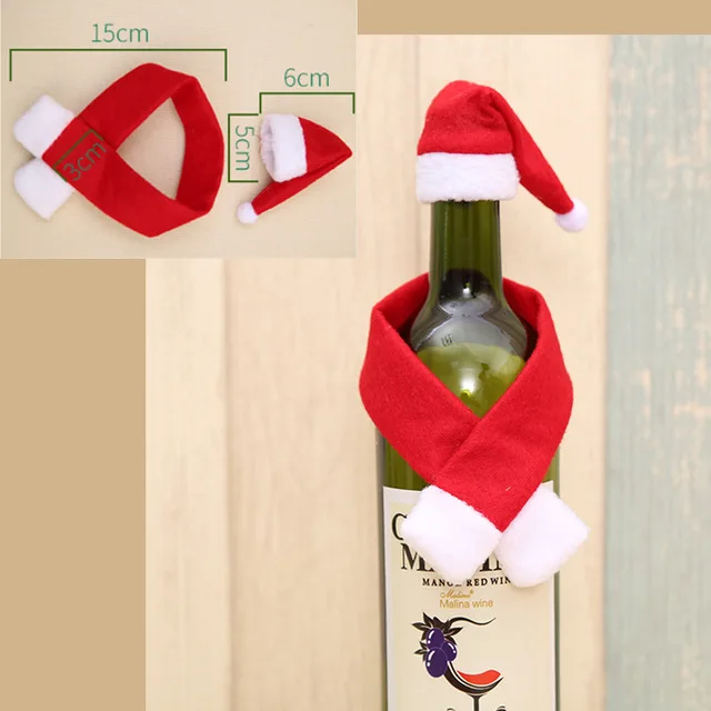 1 комплект, Рождественская шапка, шарф, крышка для бутылки с красным вином, сумки, обеденный стол, Рождественское украшение для дома, adornos de navidad - Цвет: D