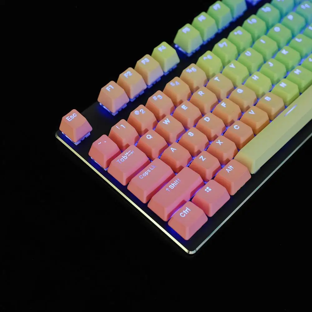 Ymdk Duplo Tiro 108 Tingido Pbt Brilhar Através do Perfil Oem Arco-íris Carbono Pôr do Sol Hana Keycap para mx Switches Teclado Mecânico - Imagem 3