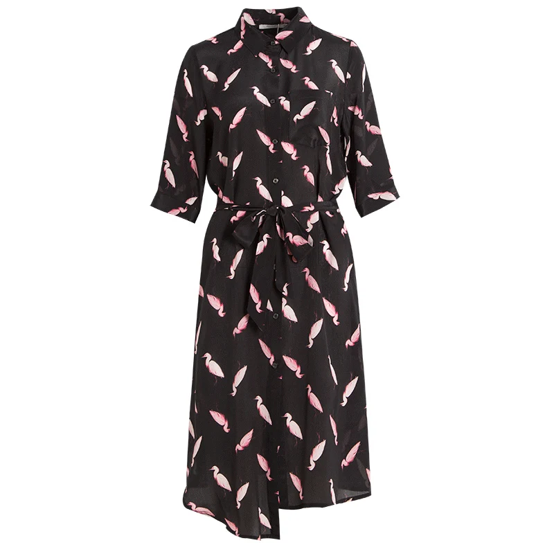 SuyaDream Woman Silk Midi Dress 100%Silk Crepe