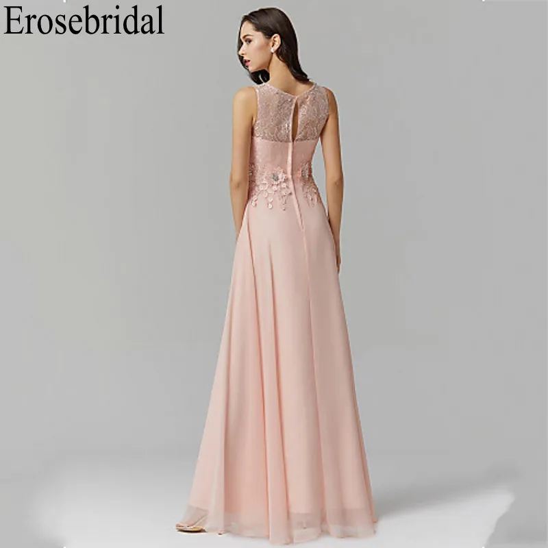 Erosebridal розовое вечернее платье элегантные платья для вечеринки длинный кружевной лиф с молнией сзади шифоновое вечернее платье длинное