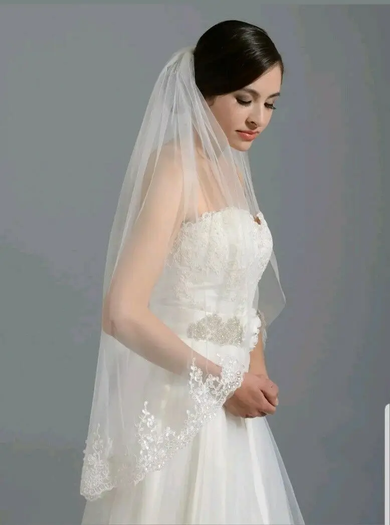 1 Tier White Ivory Fingertip Length Bridal Wedding Veil With Comb 2022