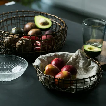 

3pcs/Set Vintage Style Metal Wrought Iron Storage Basket Nordic Style Fruit Baking Bread Snack Basket Kitchen Fruit Basket