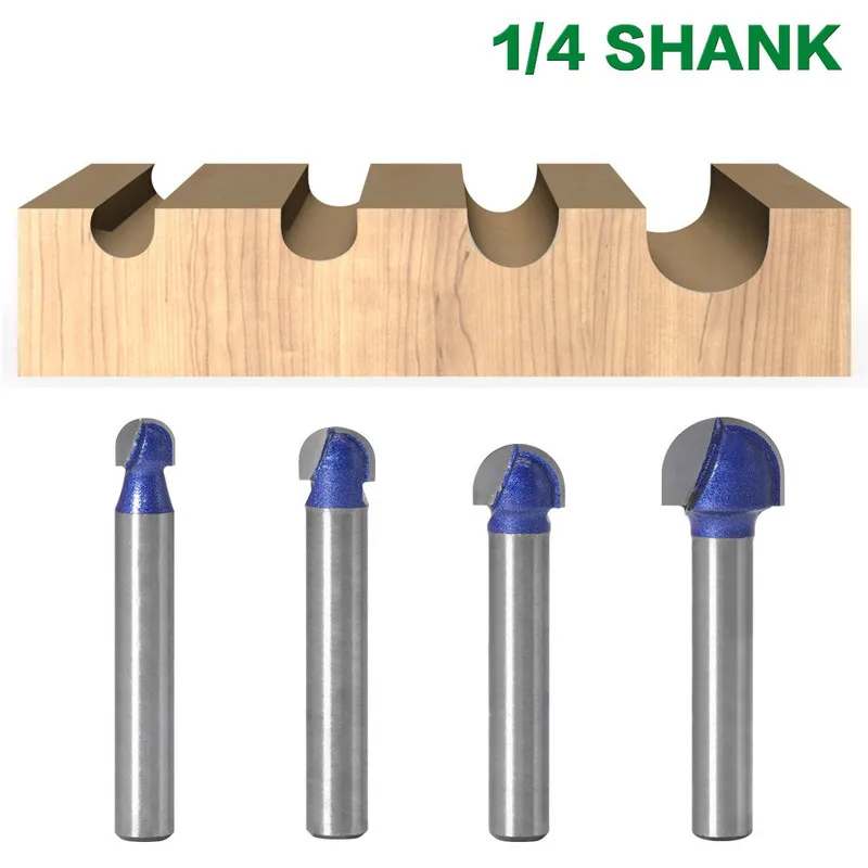 1/4Pcs 1/4 Shank Professional level Ball Nose Router Bits Set End Mill Round Cove Box Solid Carbide CNC Radius Core Milling Bit |