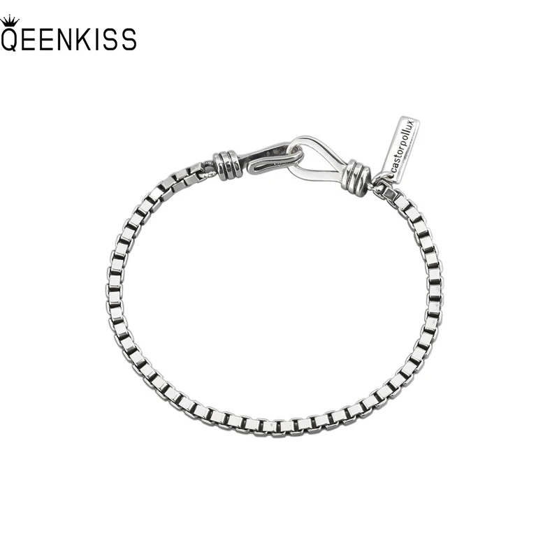 

QUEENKISS BT658Fine Jewelry Wholesale Fashion Lady Girl Birthday Wedding gift Retro Square 925 sterling silver Pendant Bracelet