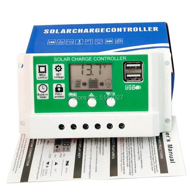 PWM 30A контроллер солнечной зарядки 20A зарядное устройство 12v24v для свинцово