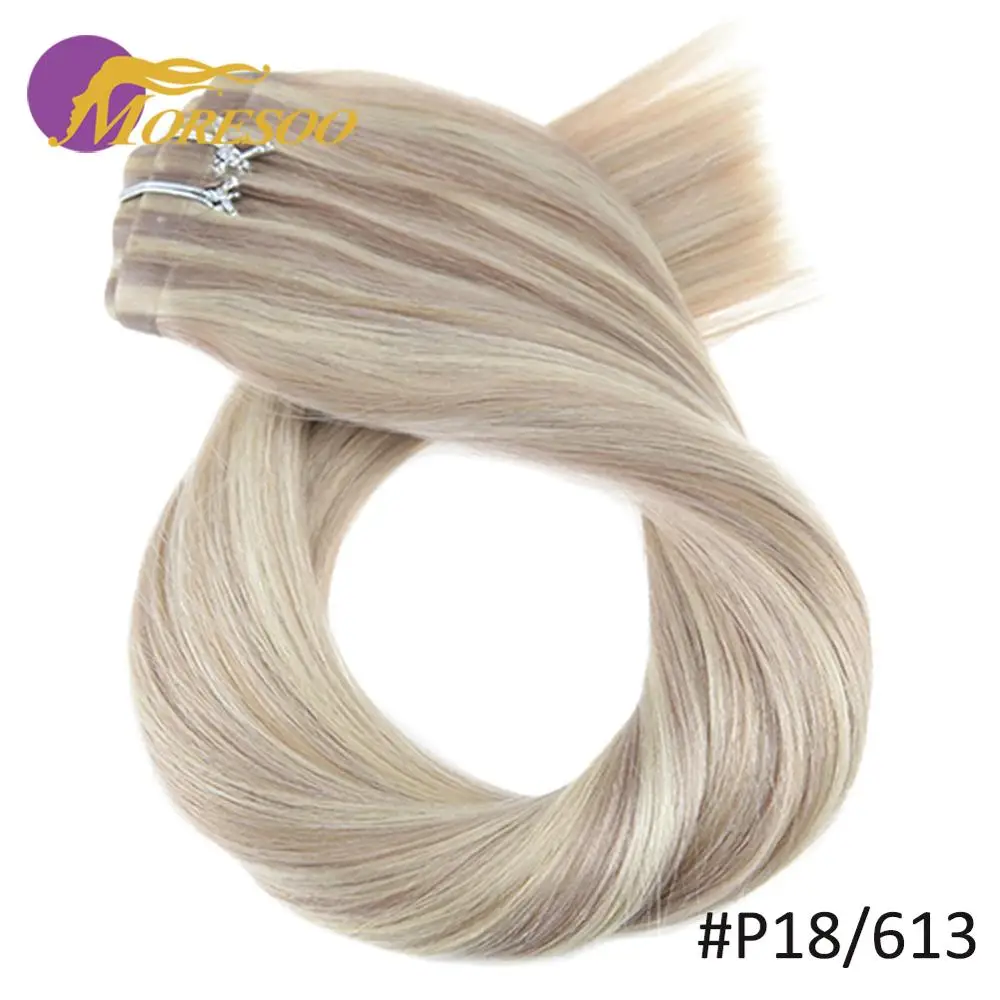 

Moresoo Seamless PU Clip ins 16-24 inch Clip in Human Hair Extensions Straight Machine Remy Brazilian Hair 7PC 100G Natural Hair