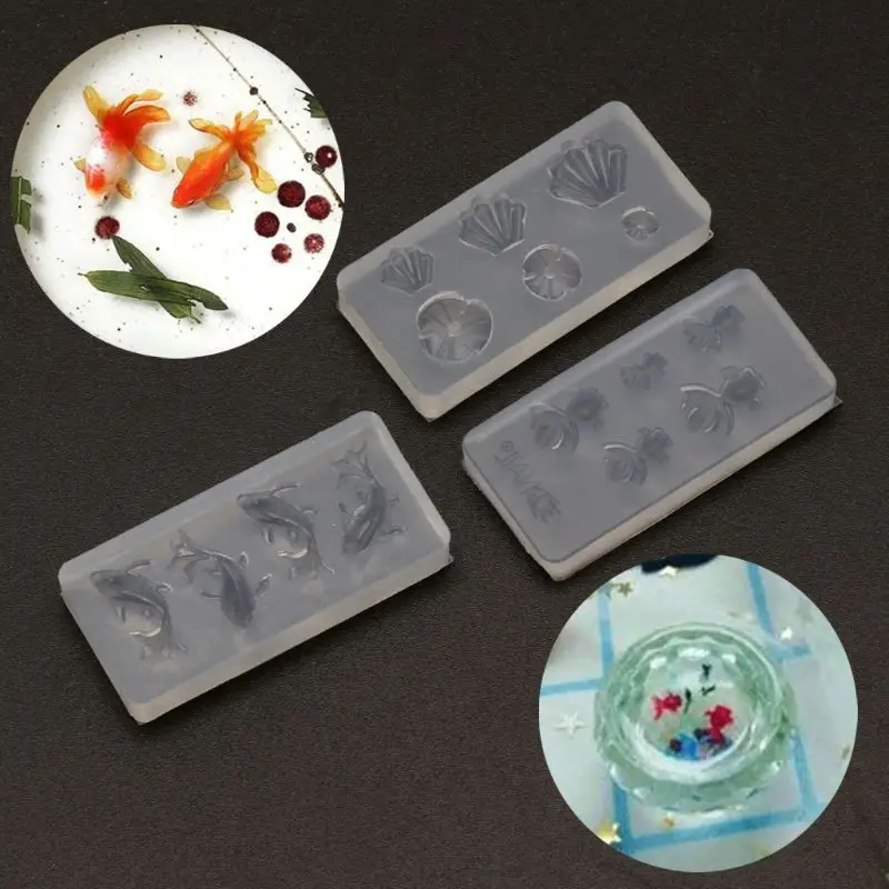

3Pc Mini Size Goldfish Lotus Leaf Earrrings Water Dag DIY Resin Jewelry Mold Kit B95F