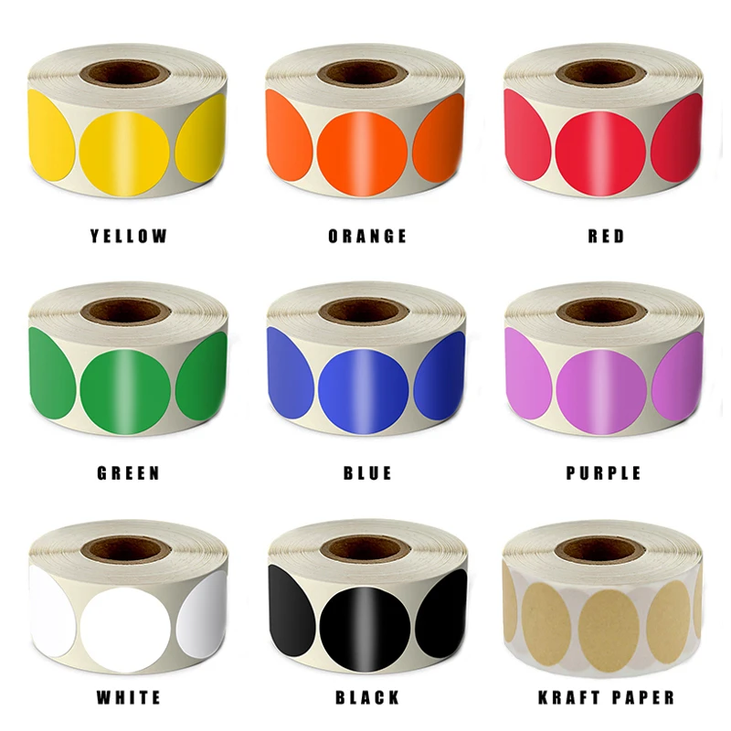 500 Pcs/Roll Chroma Label Permanent Color-Code Dot Stickers 1 Inch Red Green White Yellow Blue Pink Black Stationery | Канцтовары для