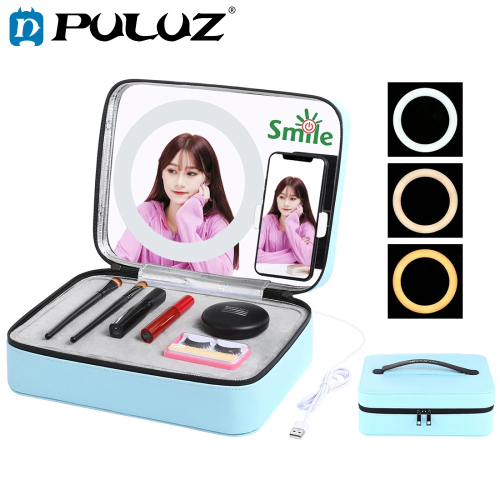 PULUZ LED Ring Light Makeup Mirror Storage Box &Phone Clamp Beauty Fill Light For Live Stream/YouTube Video/Selfie Photography