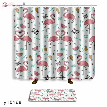 

LeRadore 2018New Pastoral Style Bathroom Curtain Crane Print Shower Curtains and Non-slip Bath Mat Set for Doormat Free Shipping
