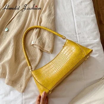 

Women Handbag Retro Alligator Subaxillary Bag Vintage Small Triangle Square Bags Leather Retro Shoulder Bag Solid Color Tote
