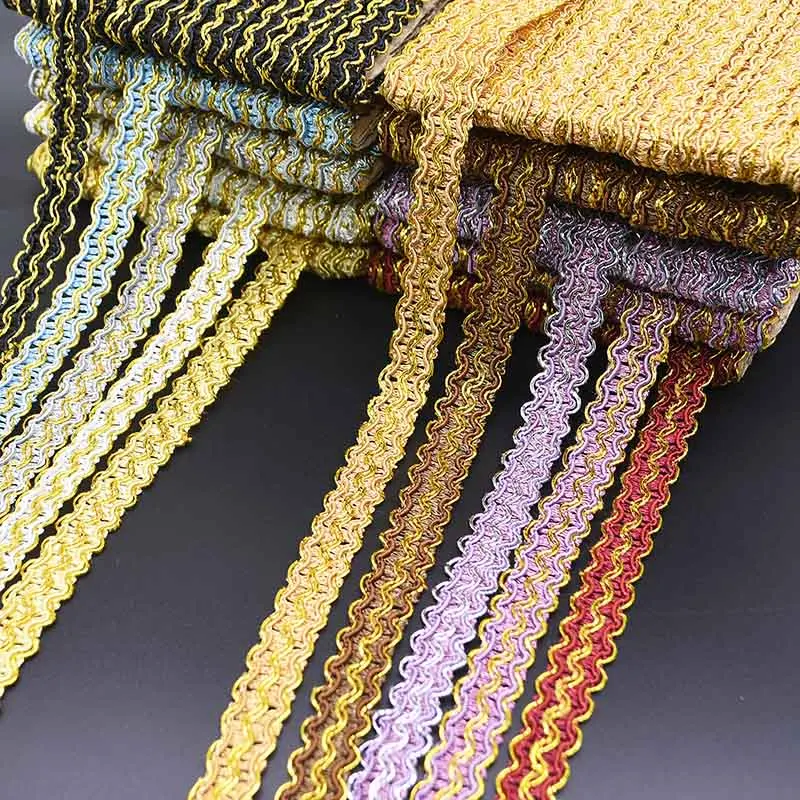 12 Meter Bling Curve Lace Ribbon Braided Gold Lace Trim Fabric For Bedding Clothing Accessories Sewing Fabric DIY Curtain Lace 8