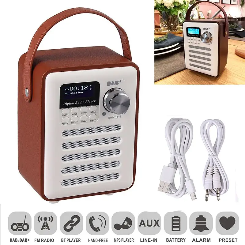 Dab fm приемник Цифровой аудио стерео радио MP3 проигрыватель Перезаряжаемые Bluetooth USB Деревянный Ретро ЖК-дисплей Дисплей Портативный