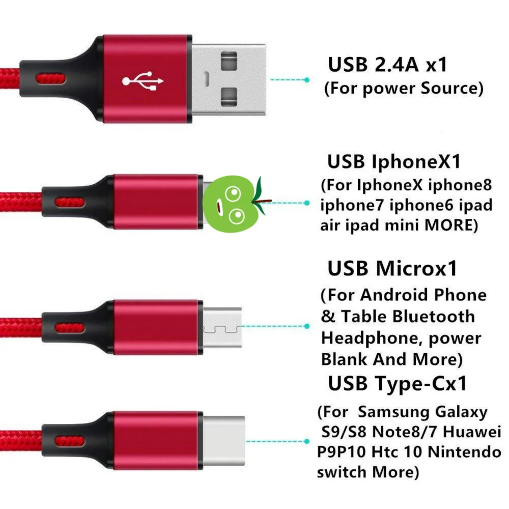 3 в 1 строка данных для Android, Apple type-c мобильный телефон многофункциональный Usb один волочение три данных зарядный кабель FDC08