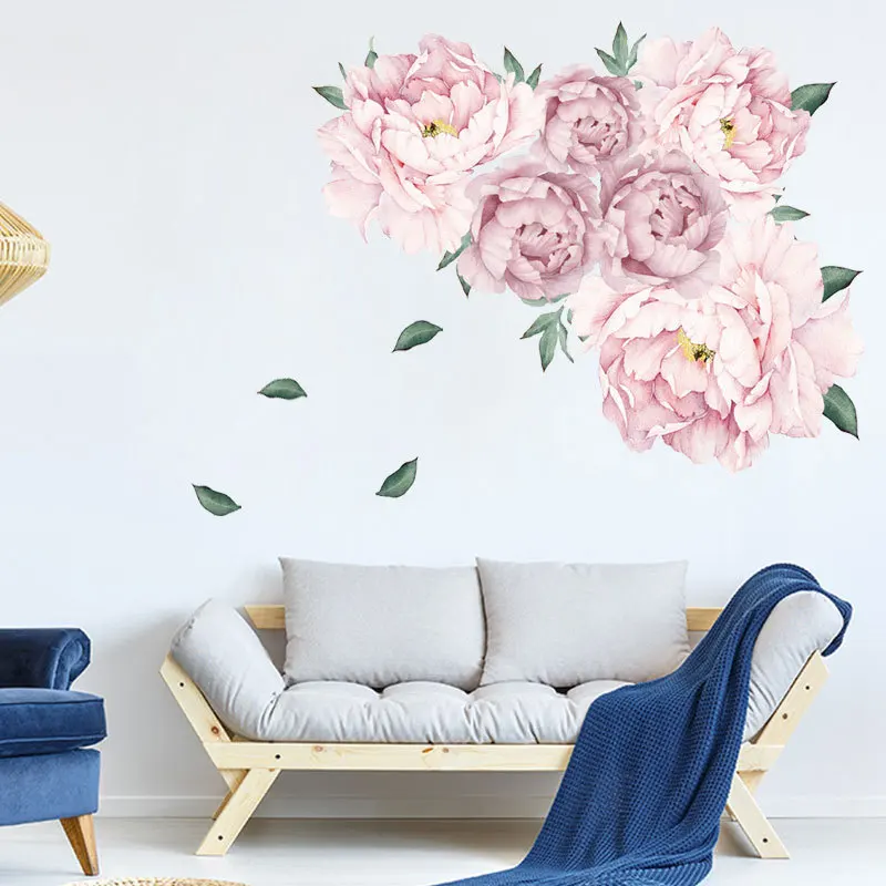 Decals Wall Stickers Decorations Removable Adhesive Peony Pink