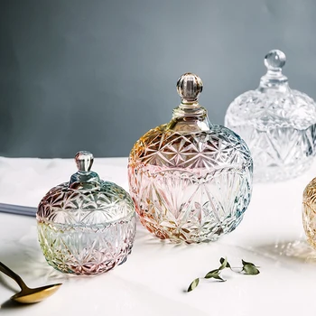 

New Glass Candy Jar with Lid Decorative Candy Bowl Crystal Covered Storage Jar for Snacks Best Price