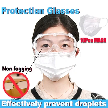 

1pc Safety Glasses Protection dust-proof Anti-fog Protective Workplace Googles Disposable Mask Gift