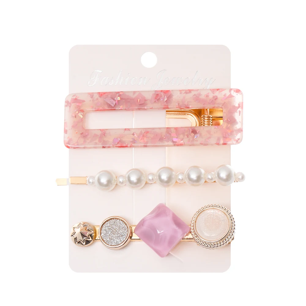 3PCS/Set Fashion Pearls Acetate Geometric Hair Clips For Women Girls Headband Sweet Hairpins Barrettes Hair Accessories Set - Цвет: 10