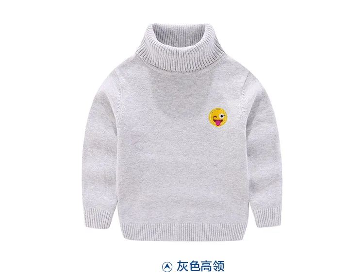 Онлайн одежда для знаменитостей Wechat; деловой свитер для мальчиков; сезон осень-зима; свитер с высоким воротником для больших мальчиков с вышитым смайликом