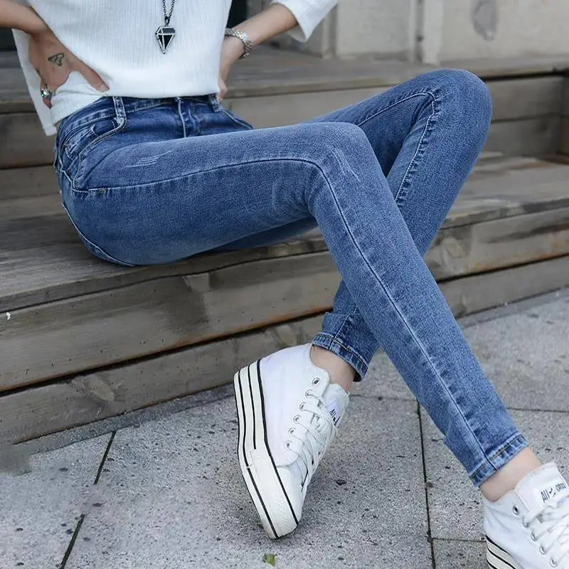 

Bule Skinny Jeans For Women Stretch Black Jeans Skinny Medium Waist highly stretchy Slim Women Lady Jeans