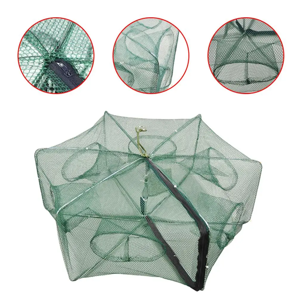 Foldable Automatic Fishing Nylon Mesh Shrimp Crab Cage Crawfish Trap Net Cast 