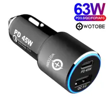 2 порта 63 Вт автомобильное зарядное устройство, PD 45 Вт/30 Вт, QC3.0 18 Вт ноутбук адаптер питания для xiaomi MacBook thinkPad iPhone11/X/8 S8/S9/S10