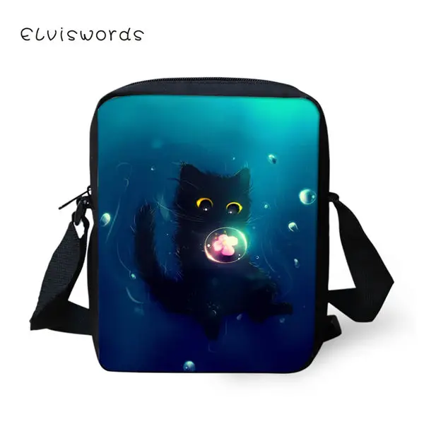 CDWX4062E ELVISWORDS модные женские сумки-мессенджеры Kawaii кошки шаблон девушки крест тела сумки мультфильм животных принты Путешествия Мини кошельки - Цвет: CDWX4062E