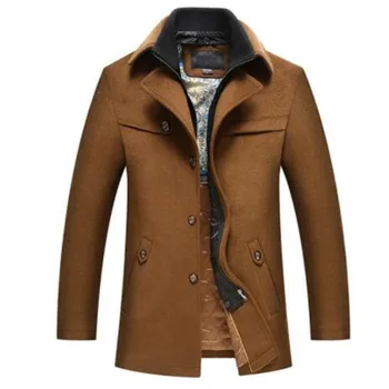 

New Fashion men's woolen coat male silk liner thick winter jacket and coat autumn jackets mens black and khaki