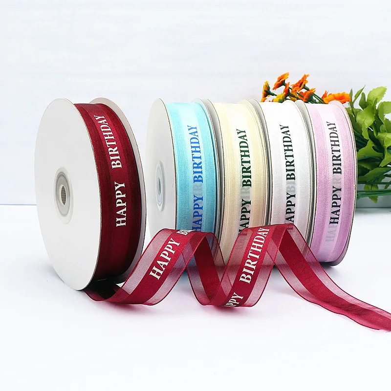 Ribbon Decoration 25mm 5Yards Happy Birthday Ribbons For Wedding Event Party Christmas DIY Bow Card Gifts Box