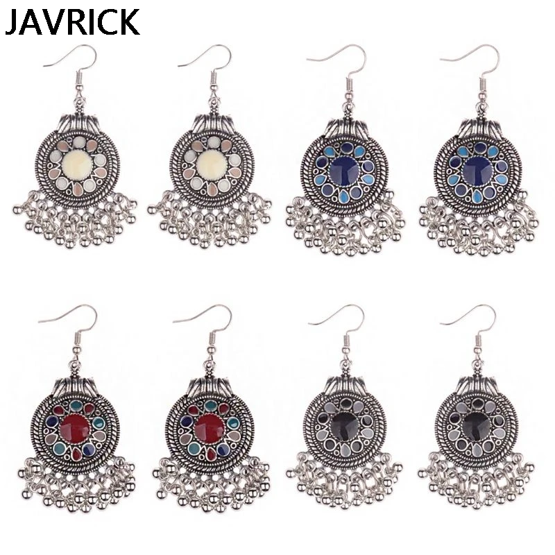 

1 Pair Enamel Earrings Ethnic Round Tassel Pendant Dangle Vintage Women Lady Jewelry Charms Gift Ornament